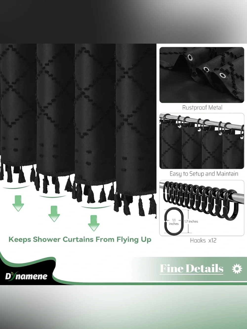 Black Tassel Shower Curtain - Elegant Bathroom Accent